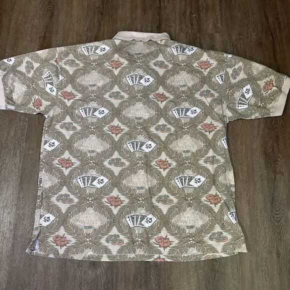 Vintage Big Dogs Cards and Poker Chips Print Mens Beige Polo Shirt Size 3X - Picture 4 of 6
